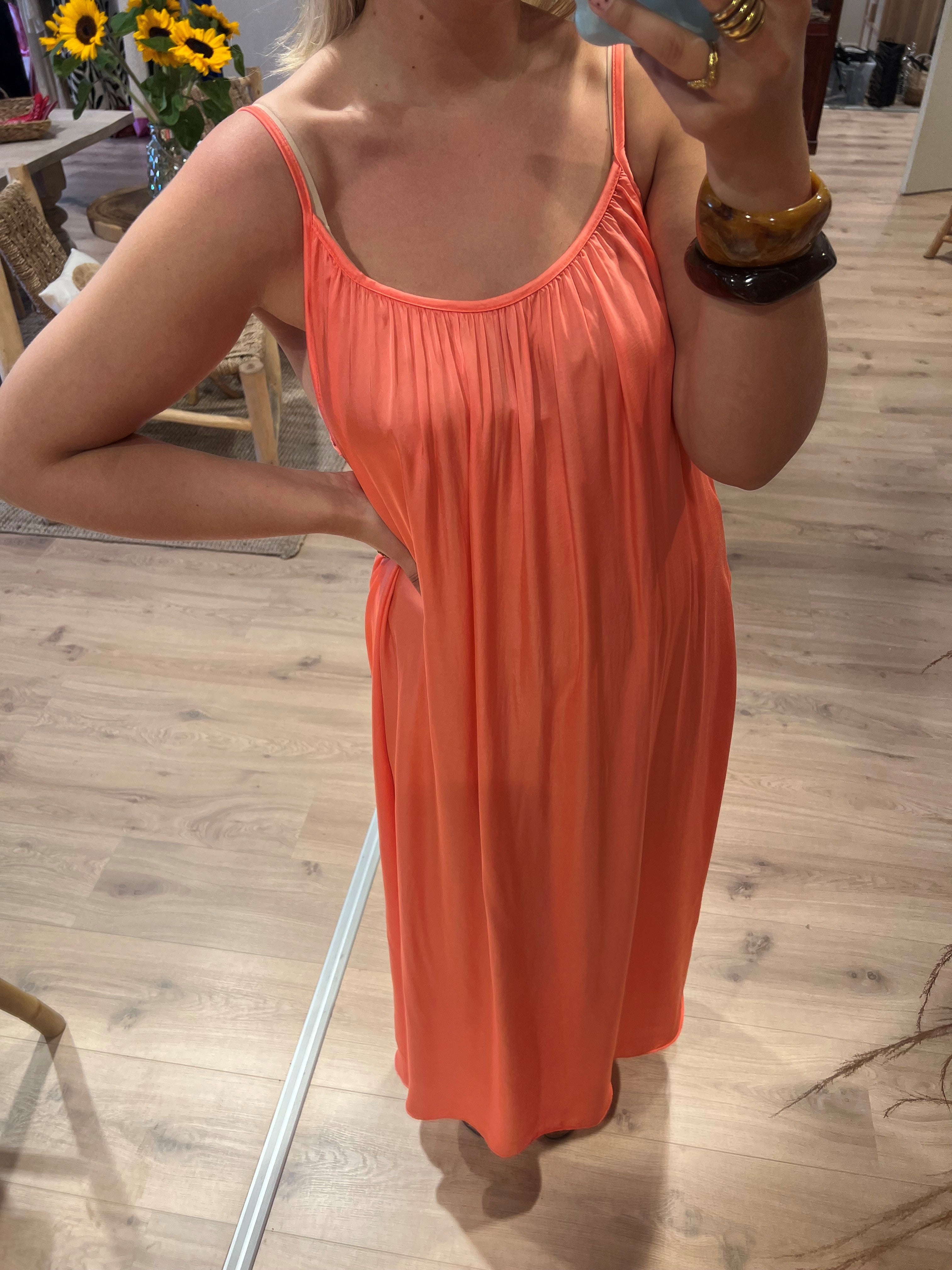 Adigaber Damesjurk met spaghettibandjes, bedrukt, zijsplit, nauwsluitend, mesh, maxi-jurk, Oranje, M Adigaber Damesjurk met spaghettibandjes, bedrukt, zijsplit, nauwsluitend, mesh, maxi-jurk, Oranje, M